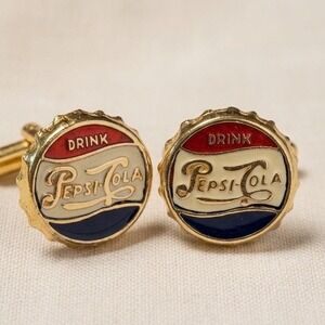Rare Gem! Pepsi-Cola Vtg Bottle Cap Cufflinks Gold Tone Enamel Retro Classic